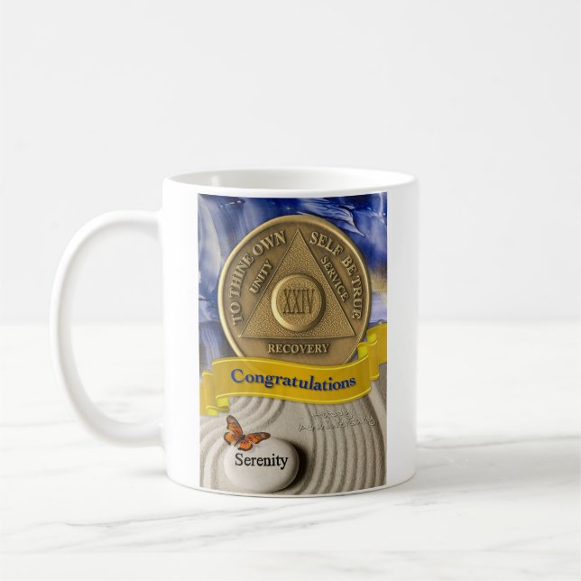 24 Year CUSTOM NAME AA Anniversary Serenity Coffee Mug (Left)