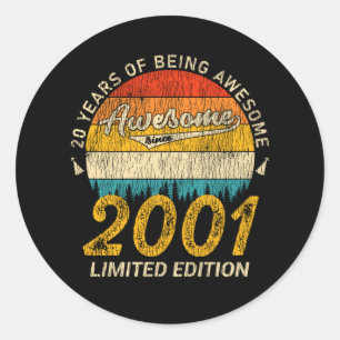 24 Year Old 2001 Retro Awesome 24th Birthday Gift Classic Round Sticker