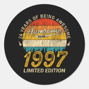 24 Year Old Bday 1997 Awesome Since 24th Birthday Classic Round Sticker