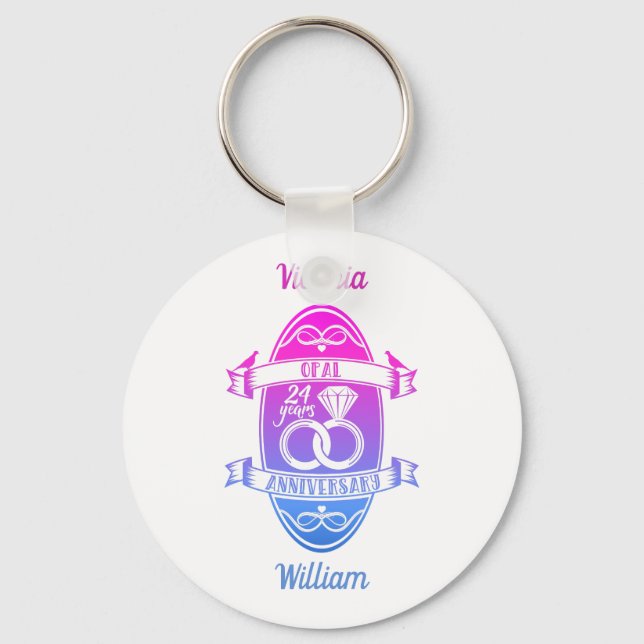 24 Year traditional opal 24th  wedding anniversary Keychain (Front)