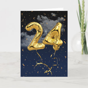 24e Anniversaire Gold Mylar Balloon et carte Confe