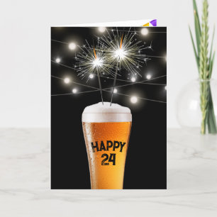 24e Anniversaire Sparkler En Verre De Bière Carte