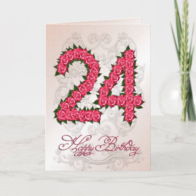 24ème carte d'anniversaire avec les roses et le (Devant)