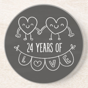 24th Anniversary Gift Chalk Hearts Coaster
