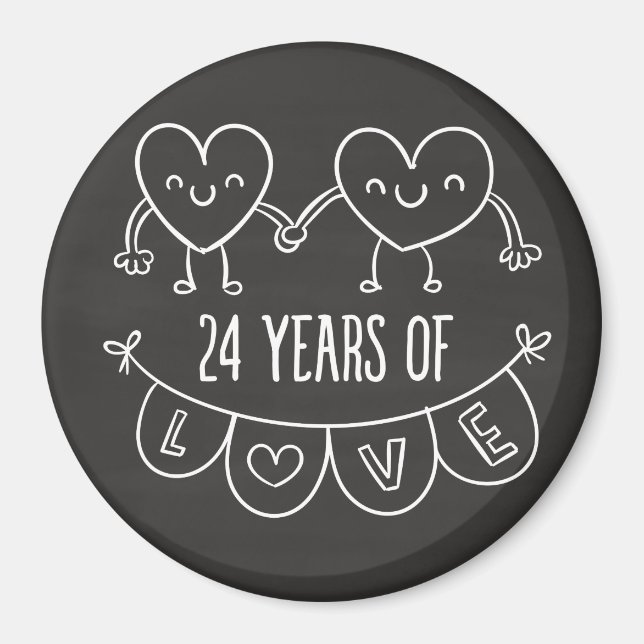 24th Anniversary Gift Chalk Hearts Magnet (Front)