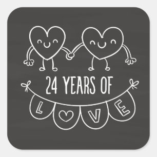 24th Anniversary Gift Chalk Hearts Square Sticker