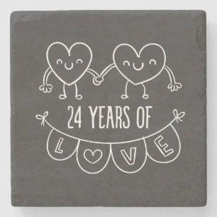24th Anniversary Gift Chalk Hearts Stone Coaster