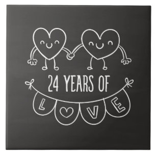 24th Anniversary Gift Chalk Hearts Tile