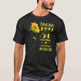 24th Birthday 24 Year Old Sunflower  Born January  T-Shirt