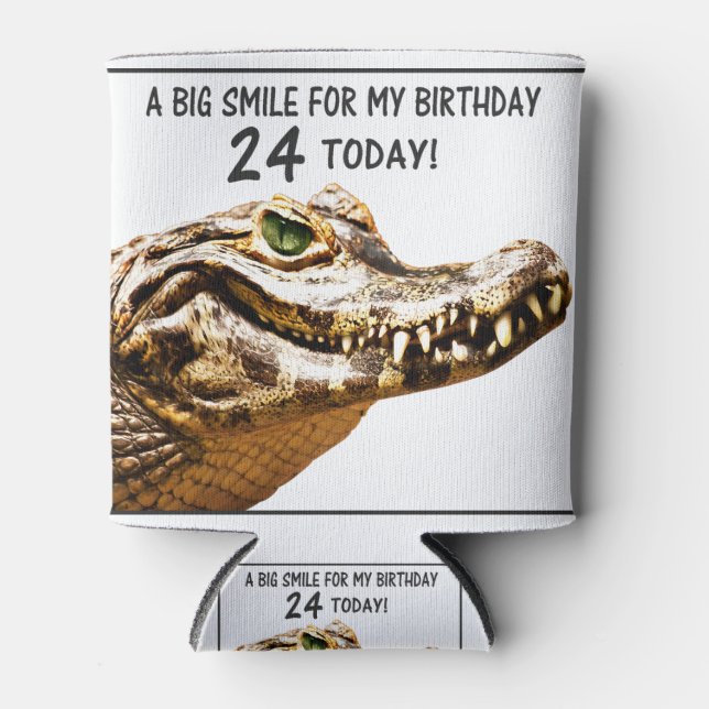 24th Birthday Alligator Smile Can Cooler (Front)