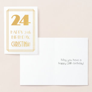 24th Birthday: Art Deco Inspired Look "24" & Name Foil Card