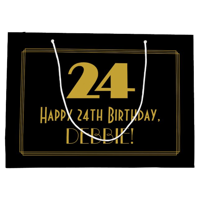 24th Birthday — Art Deco Inspired Look "24" & Name Large Gift Bag (Back)