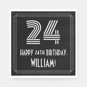 24th Birthday: Art Deco Inspired Look "24" + Name Napkin