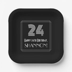 24th Birthday — Art Deco Inspired Look “24” + Name Paper Plate