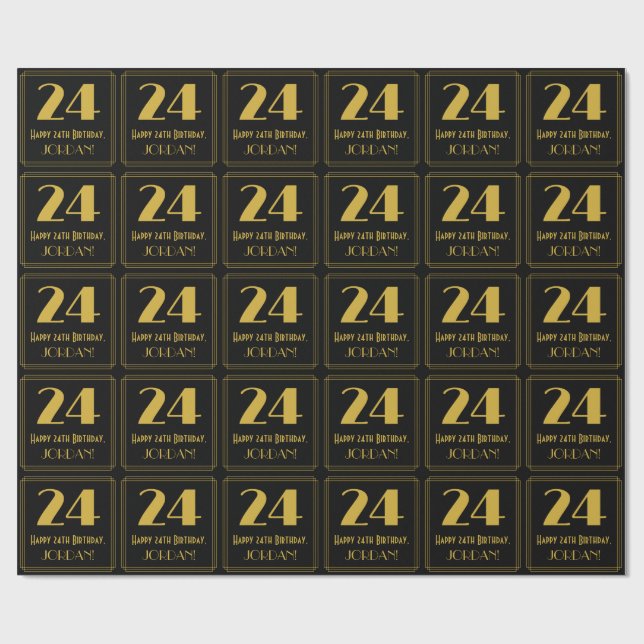 24th Birthday ~ Art Deco Inspired Look "24", Name Wrapping Paper (Flat)