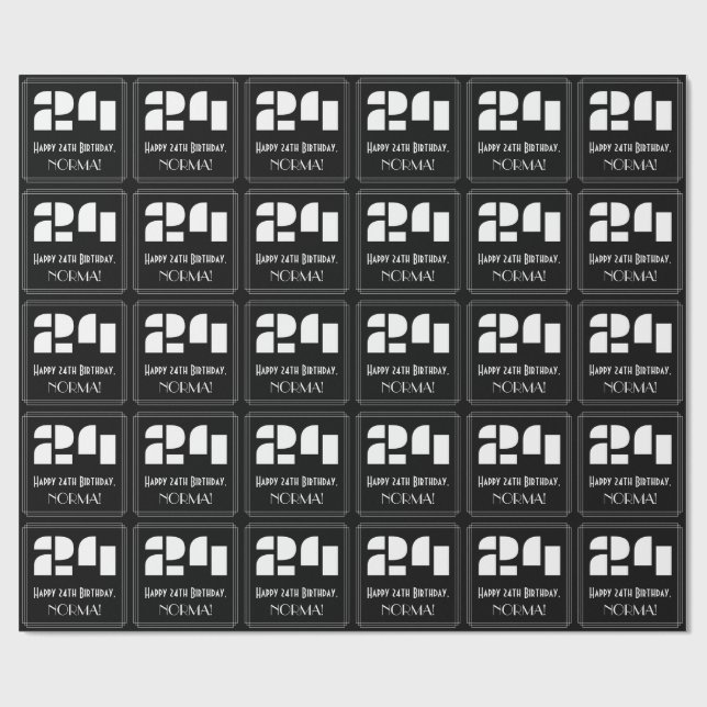 24th Birthday: Art Deco Inspired Look "24" & Name Wrapping Paper (Flat)