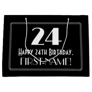 24th Birthday: Art Deco Inspired Style "24", Name Large Gift Bag