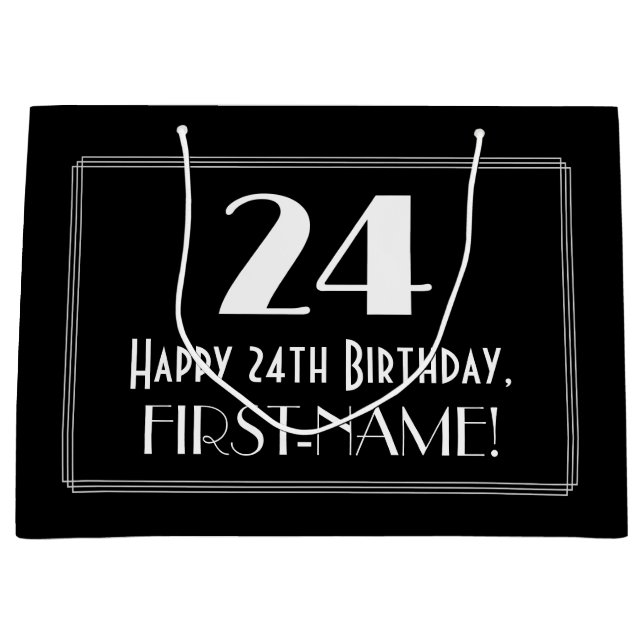 24th Birthday: Art Deco Inspired Style "24", Name Large Gift Bag (Front)
