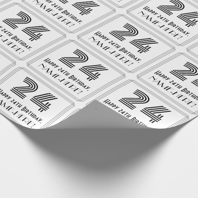 24th Birthday: Art Deco Inspired Style "24" + Name Wrapping Paper (Corner)