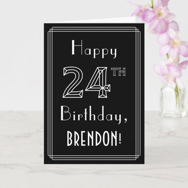 24th Birthday: Art Deco Style # 24 & Custom Name Card (Orchid)