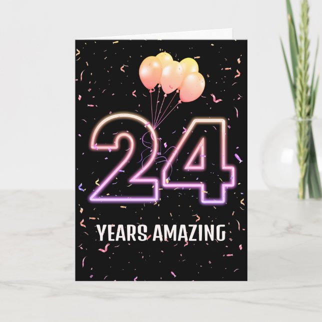24th Birthday Balloons and Confetti Card (Front)