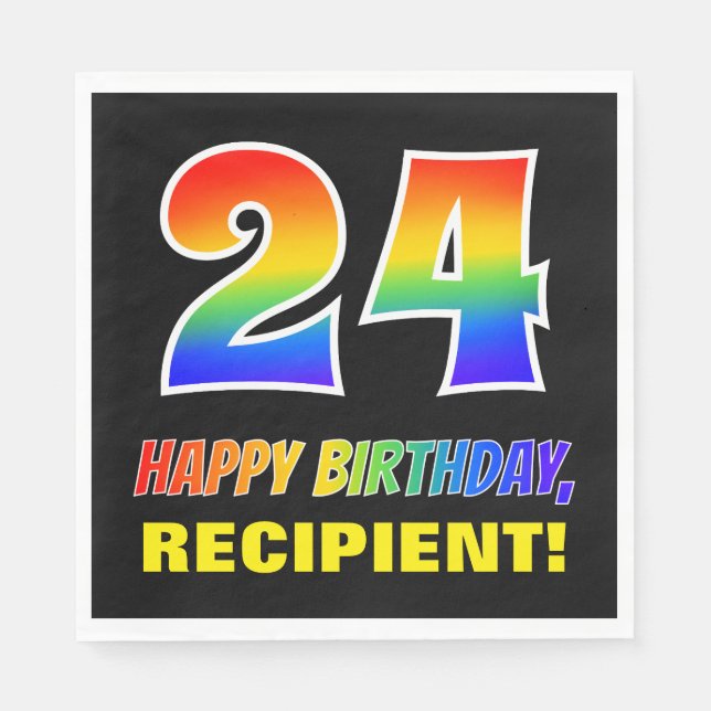 24th Birthday: Bold, Fun, Simple, Rainbow 24 Napkin (Front)