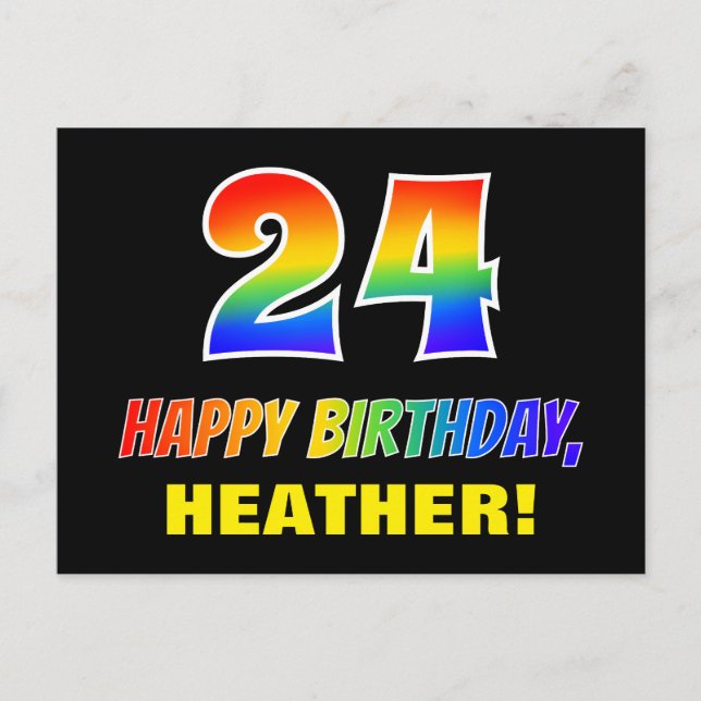 24th Birthday: Bold, Fun, Simple, Rainbow 24 Postcard (Front)