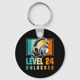 24th Birthday Boy Video Gamer Level 24 Unlocked Bo Keychain