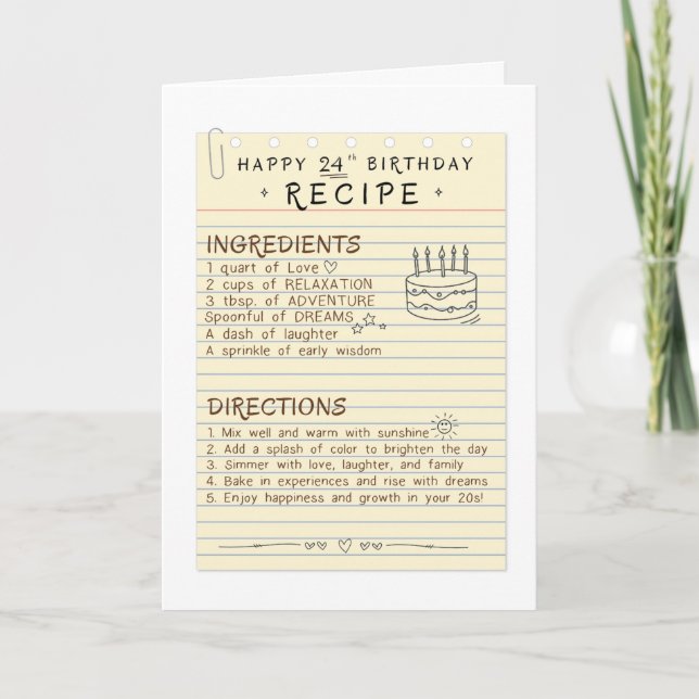 24th Birthday Card Recipe for Son (Front)