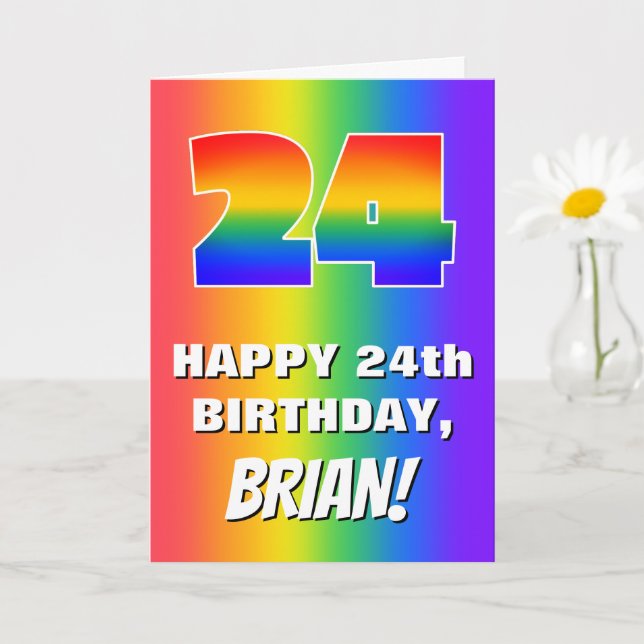 24th Birthday: Colorful, Fun Rainbow Pattern # 24 Card (Small Plant)
