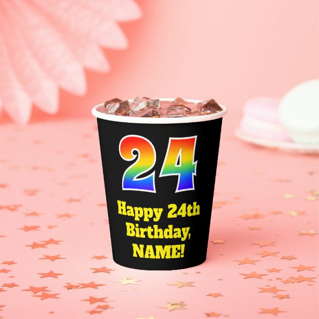 24th Birthday: Colourful, Fun, Exciting, Rainbow 2 Paper Cups (Insitu)