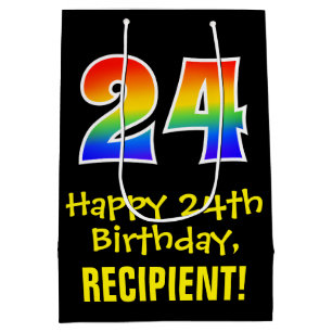 24th Birthday: Fun, Bold, Colourful, Rainbow "24" Medium Gift Bag