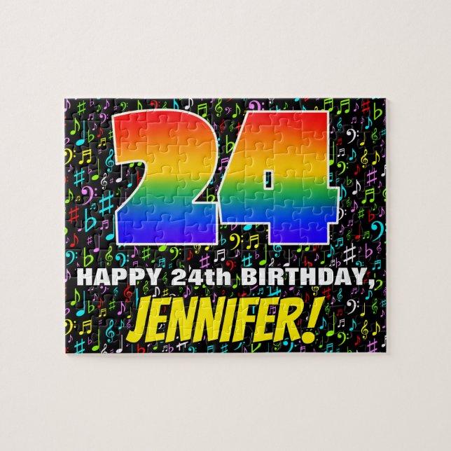 24th Birthday — Fun, Colourful Music Symbols & “24 Jigsaw Puzzle (Horizontal)
