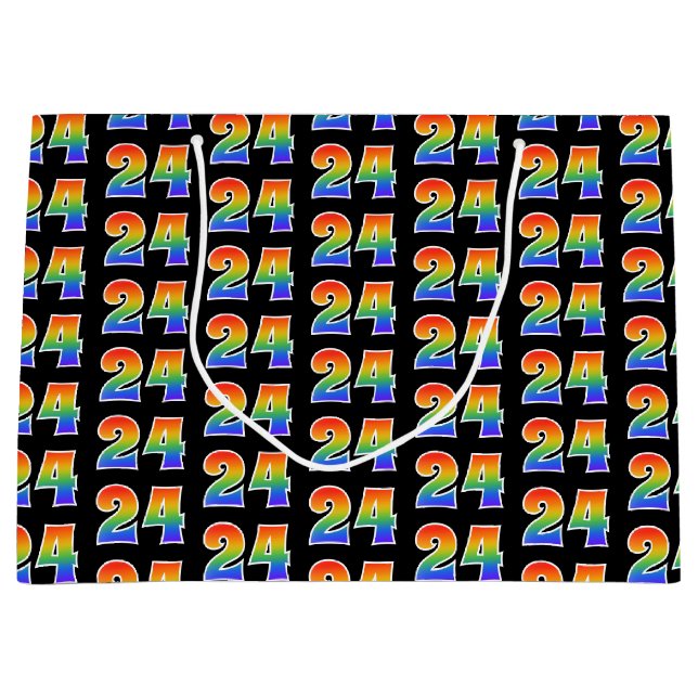 24th Birthday: Fun Rainbow Event Number 24 Pattern Large Gift Bag (Front)