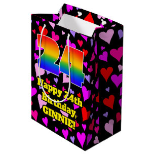 24th Birthday: Loving Hearts Pattern, Rainbow # 24 Medium Gift Bag