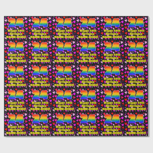 24th Birthday: Loving Hearts Pattern, Rainbow # 24 Wrapping Paper