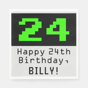 24th Birthday - Nerdy / Geeky Style "24" & Name Napkin