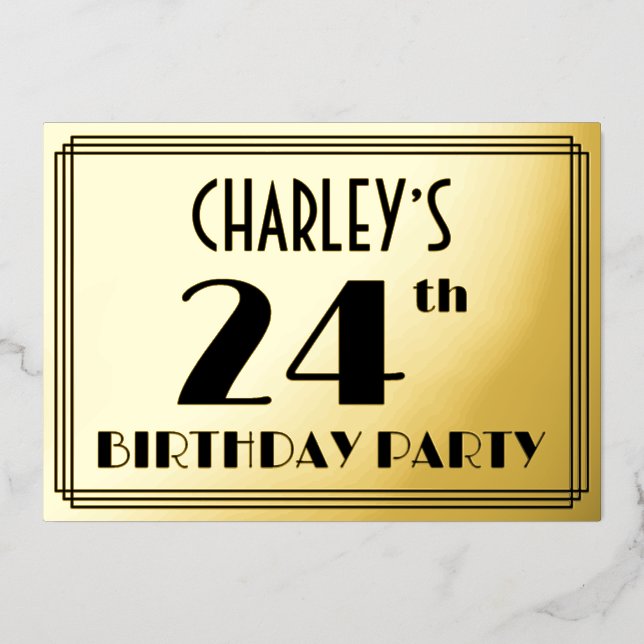 24th Birthday Party — Art Deco Look “24” + Name (Front)