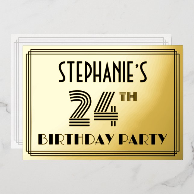 24th Birthday Party — Art Deco Style “24” & Name (Front/Back)