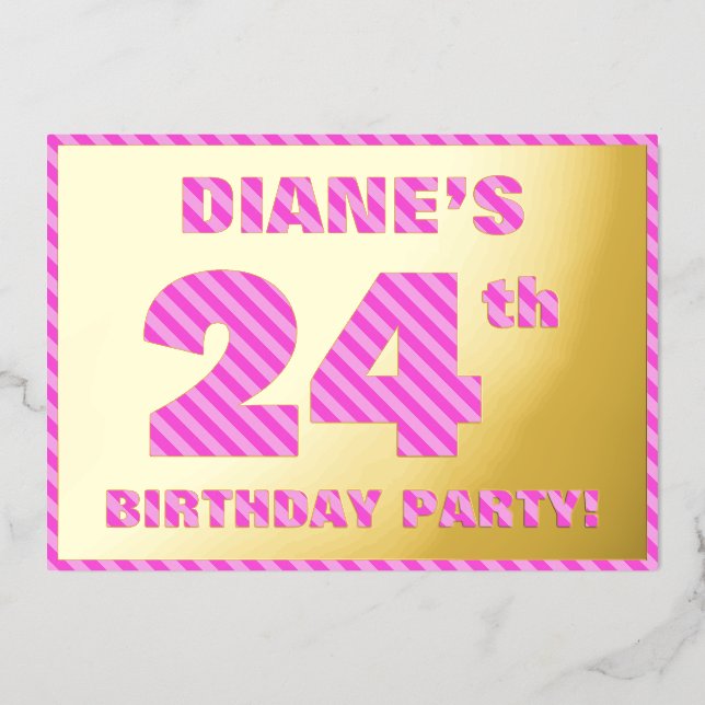 24th Birthday Party — Bold, Fun, Pink Stripes # 24 (Front)