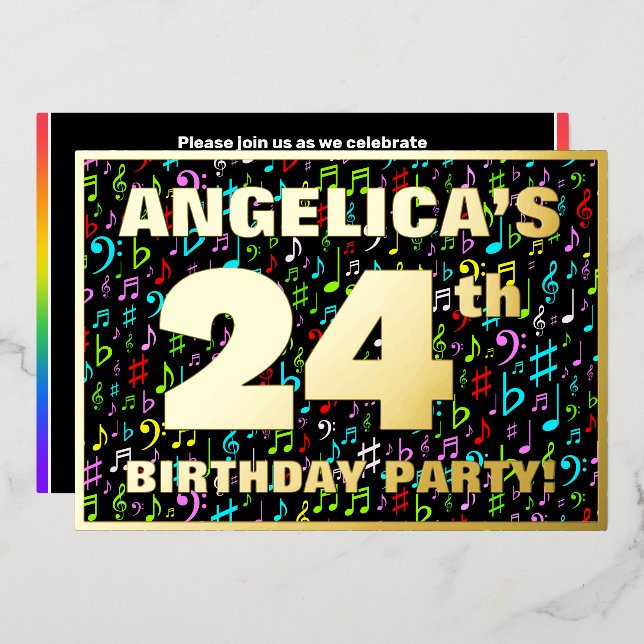 24th Birthday Party — Fun, Colourful Music Symbols (Front/Back)