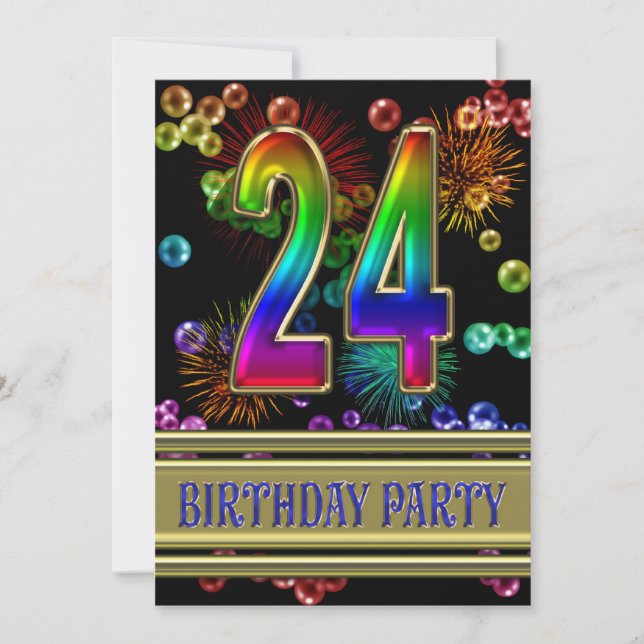 24th Birthday party Invitation with bubbles (Front)
