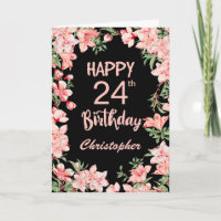 24th Birthday Pink Peach Watercolor Floral Black