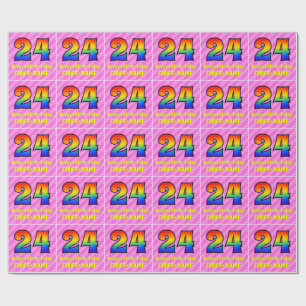 24th Birthday: Pink Stripes & Hearts, Rainbow # 24 Wrapping Paper