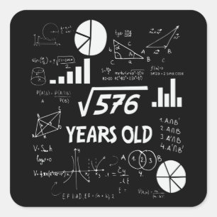 24th Birthday Square Root Math 24 Years Old Bday Square Sticker