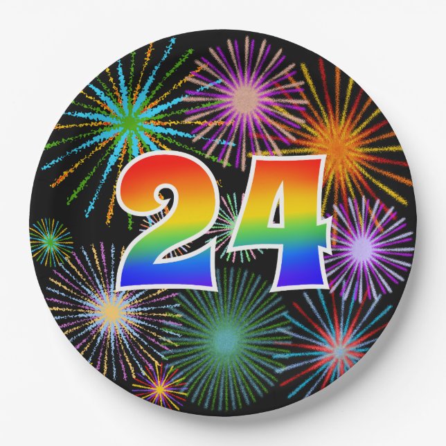 24th Event - Fun, Colourful, Bold, Rainbow 24 Paper Plate (Front)