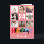 24th Happy Birthday Photo Collage Modern Pink Card<br><div class="desc">24th Happy Birthday Photo Collage Modern Pink Card with personalized name. For further customization,  please click the "Customize it" button and use our design tool to modify this template.</div>
