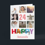 24th Happy Birthday Photo Collage Modern Pink Card<br><div class="desc">24th Happy Birthday Photo Collage Modern Pink Card with personalized name. For further customization,  please click the "Customize it" button and use our design tool to modify this template.</div>