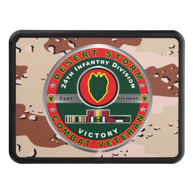 24th Infantry Division Desert Storm Veteran Trailer Hitch Cover (Front)