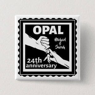 24th wedding anniversary traditional opal 2 inch square button